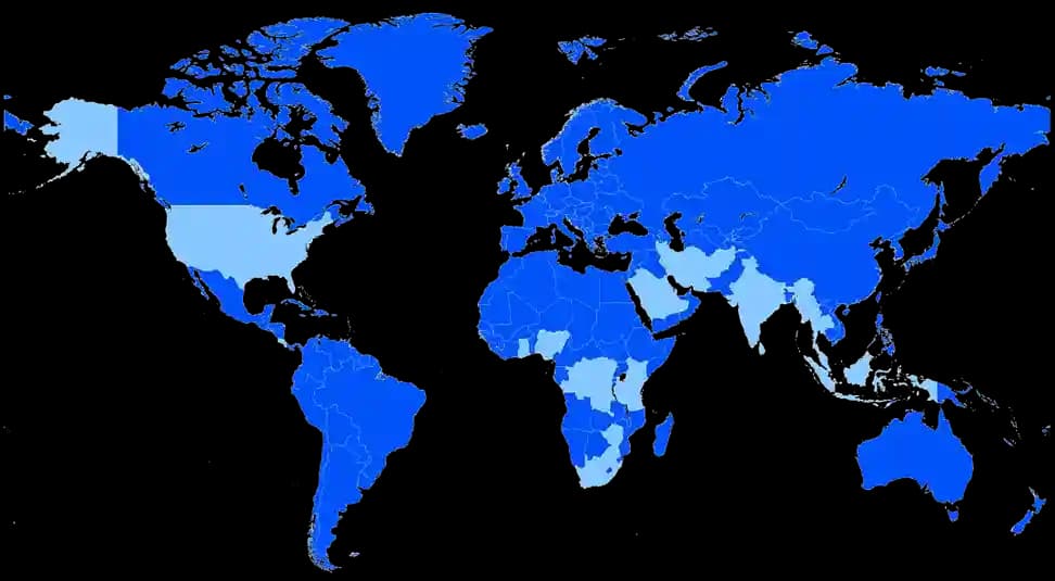 Global Presence World map highlighting global presence.