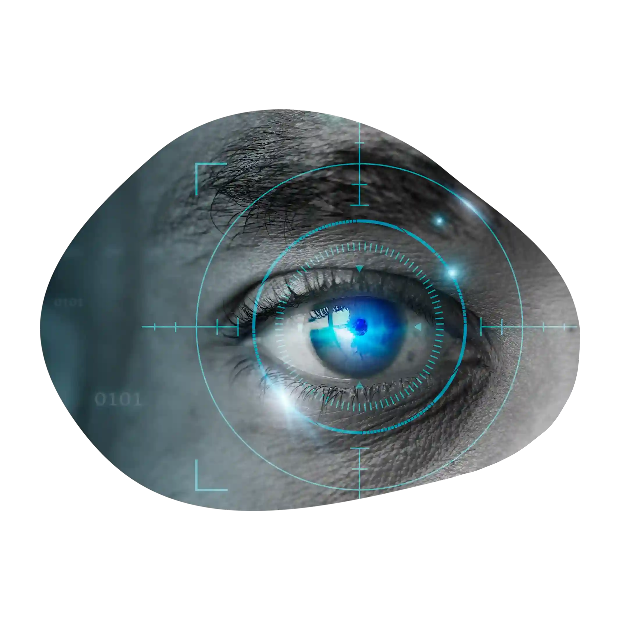 Close-up eye with digital scan overlay representing computer vision.