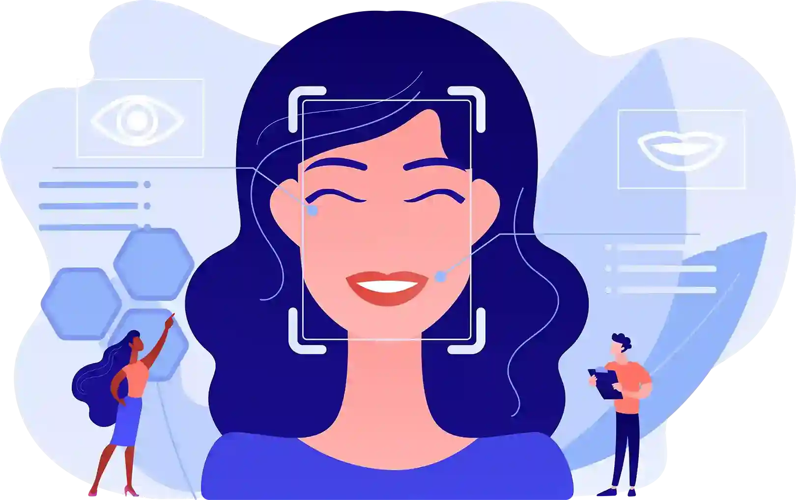 Illustration of facial analysis interface showcasing vision ai for recognition and detection.