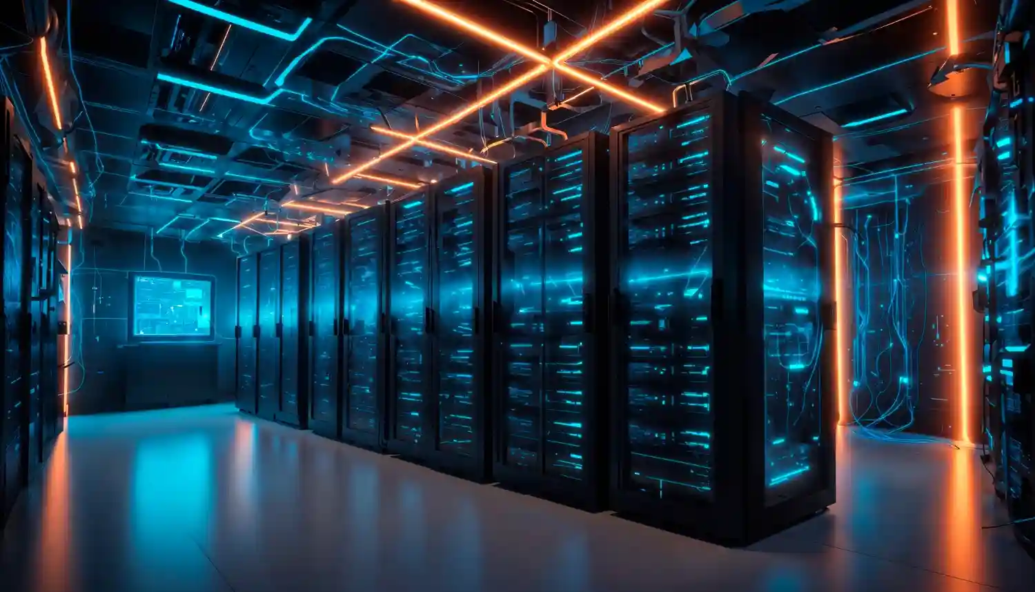 Server room for data center environment monitoring.